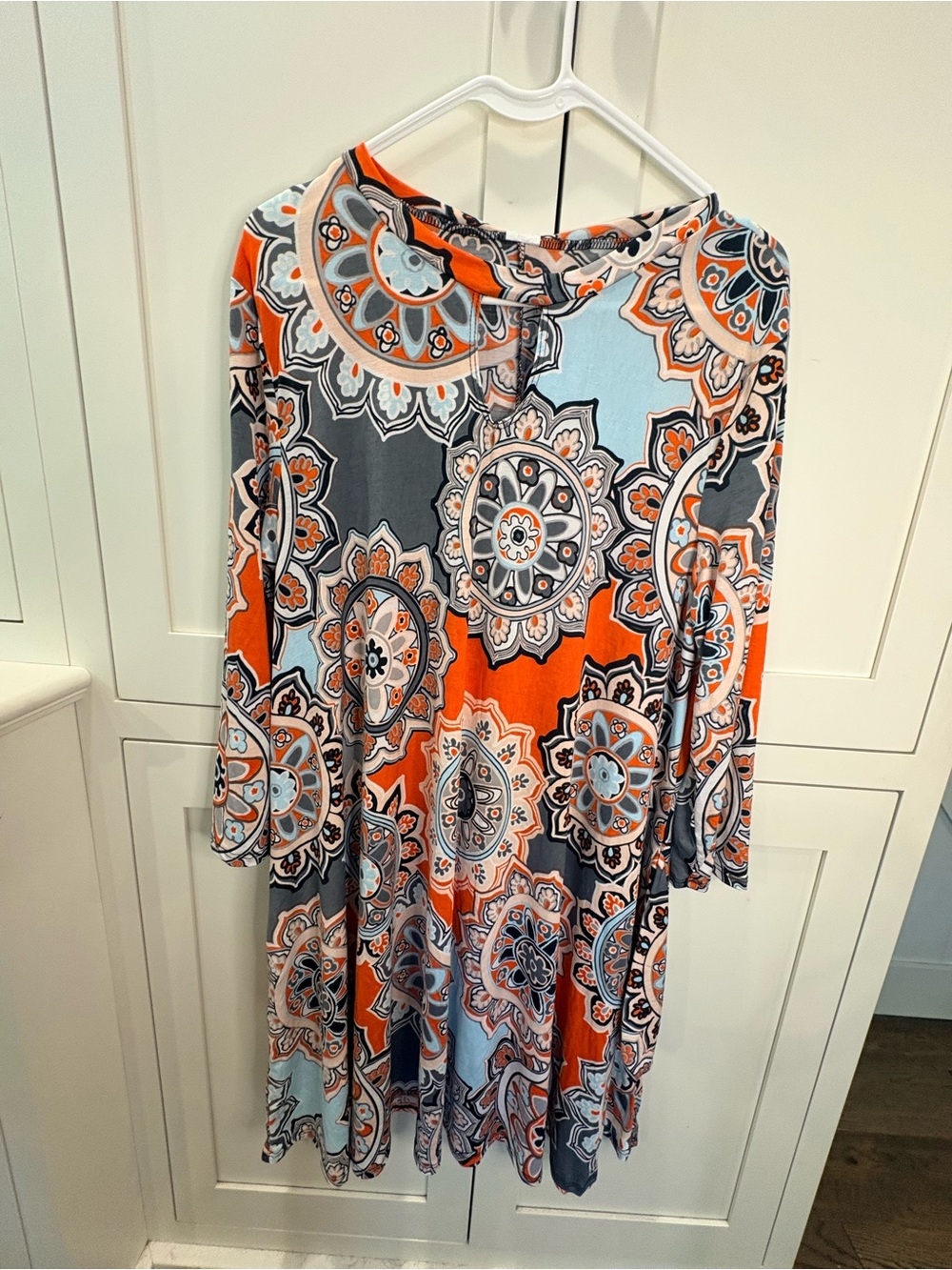 Women's Orange & Light Blue Patterned Swing Dress